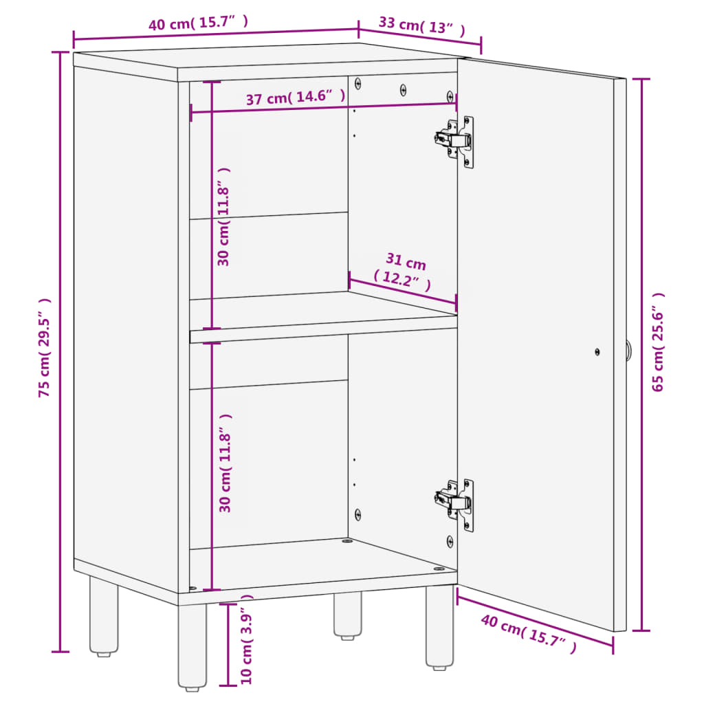 Skap svart 40x33x75 cm heltre mango