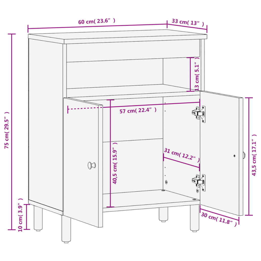 Skap svart 60x33x75 cm heltre mango