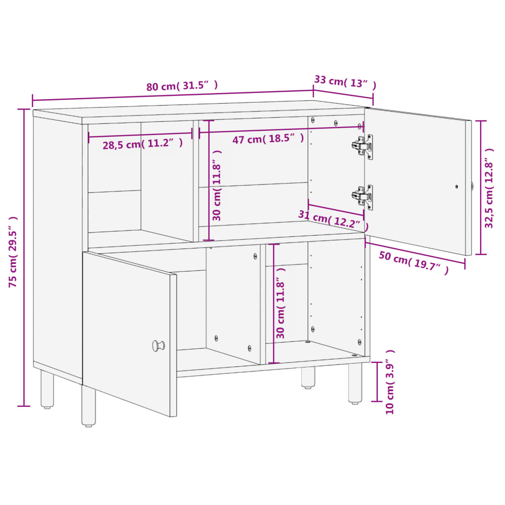 Skap svart 80x33x75 cm heltre mango