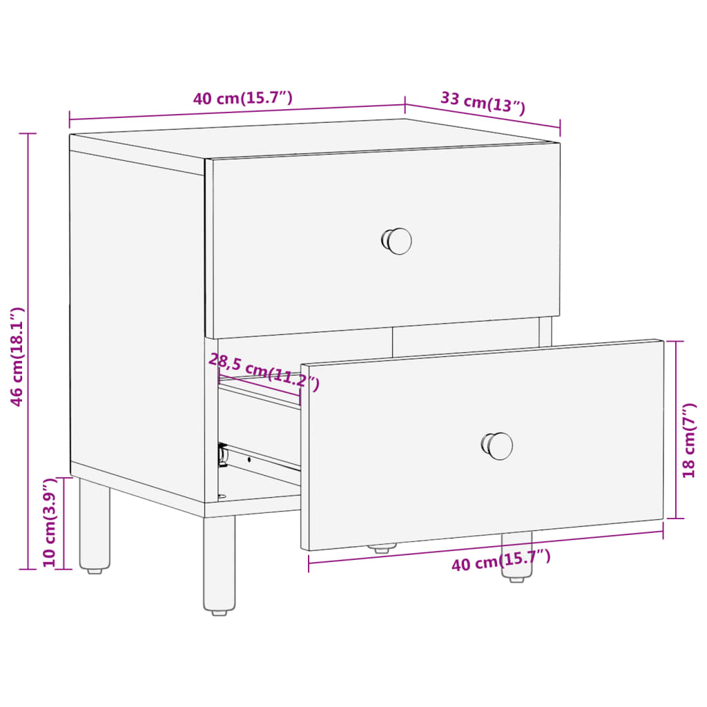 Nattbord Sengbord 40x33x46 cm heltre akasie