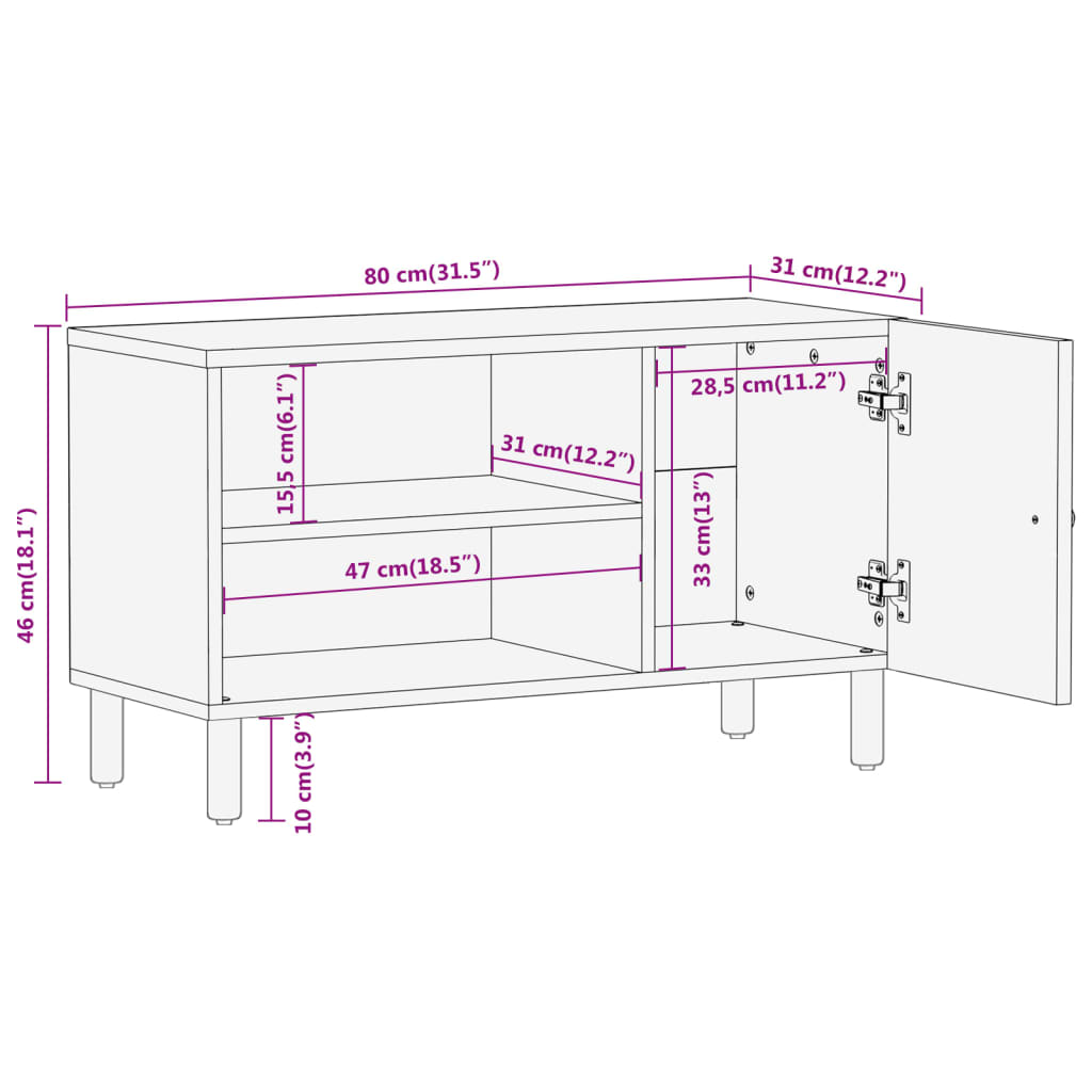 TV-benk 80x31x46 cm heltre mango