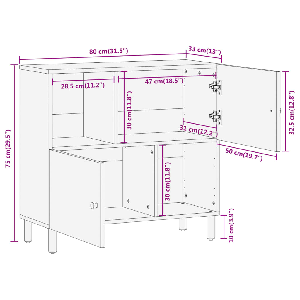 Skap 80x33x75 cm heltre mango