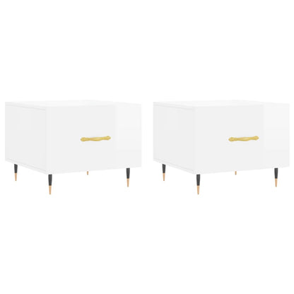 Sidebord Høyglans Hvit 2 stk 50x50x40 cm