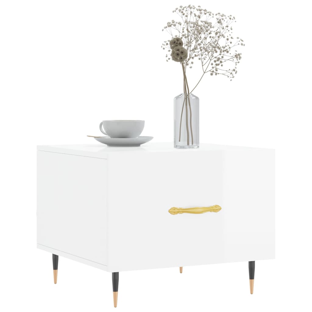 Sidebord Høyglans Hvit 2 stk 50x50x40 cm