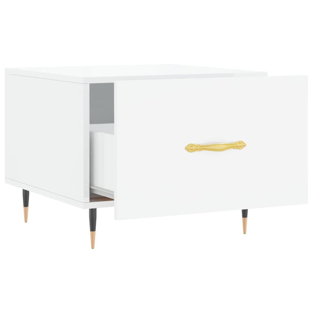 Sidebord Høyglans Hvit 2 stk 50x50x40 cm