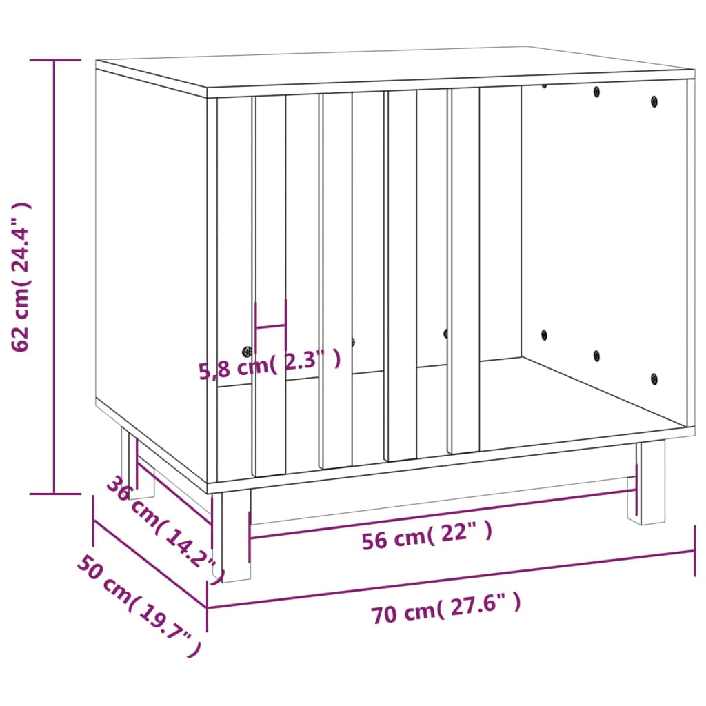 Hundehus hvit 70x50x62 cm heltre furu