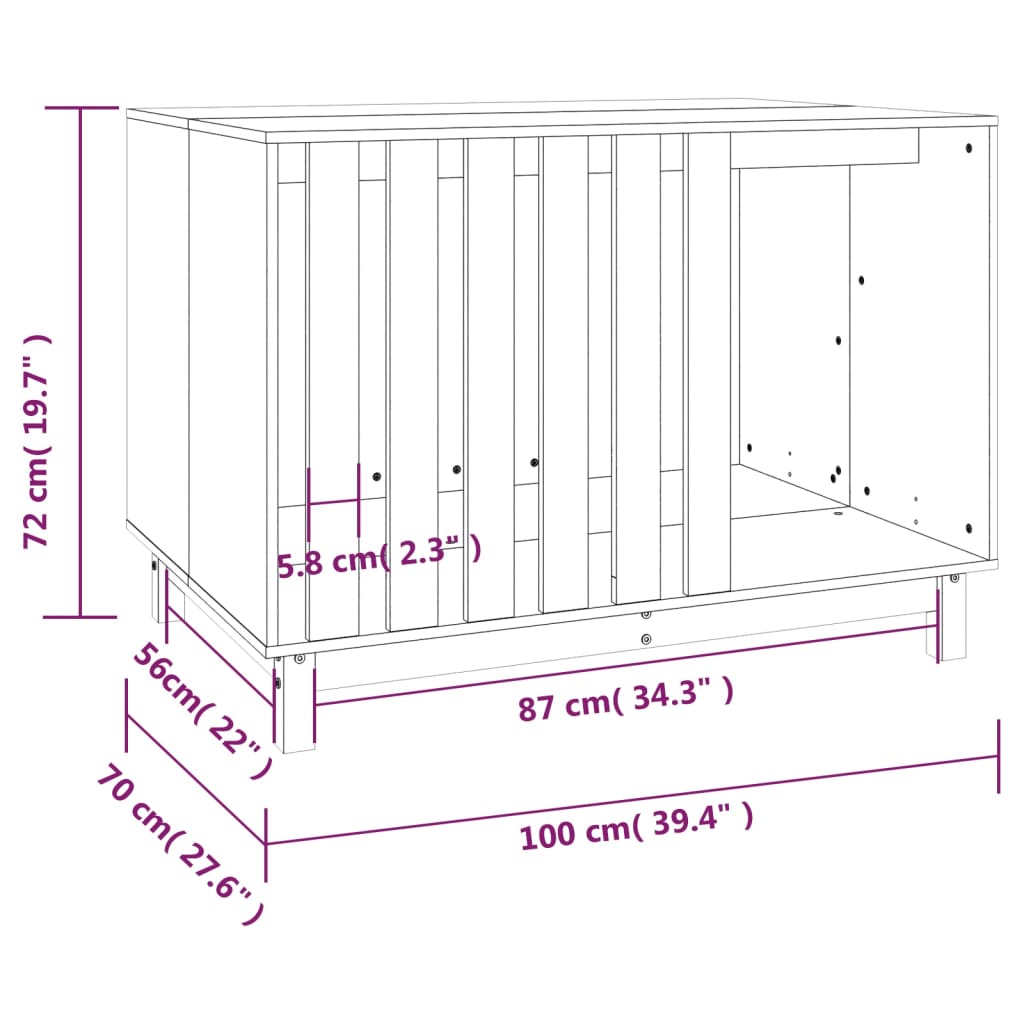 Hundehus 100x70x72 cm heltre furu