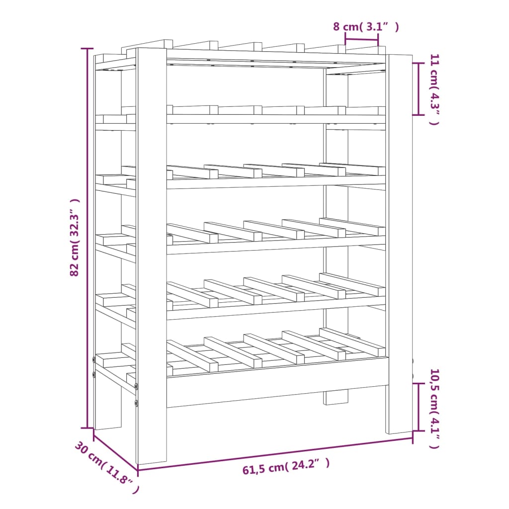 Vinstativ 61,5x30x82 cm heltre furu