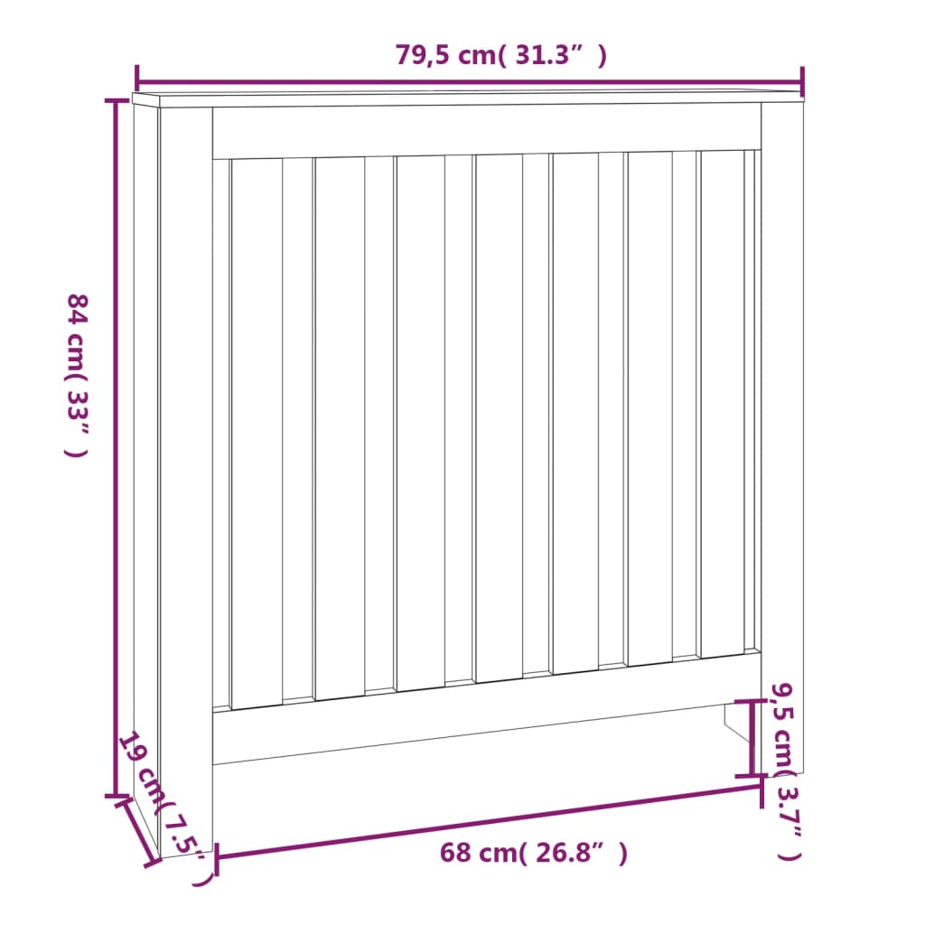 Radiatordeksel 79,5x19x84 cm heltre furu