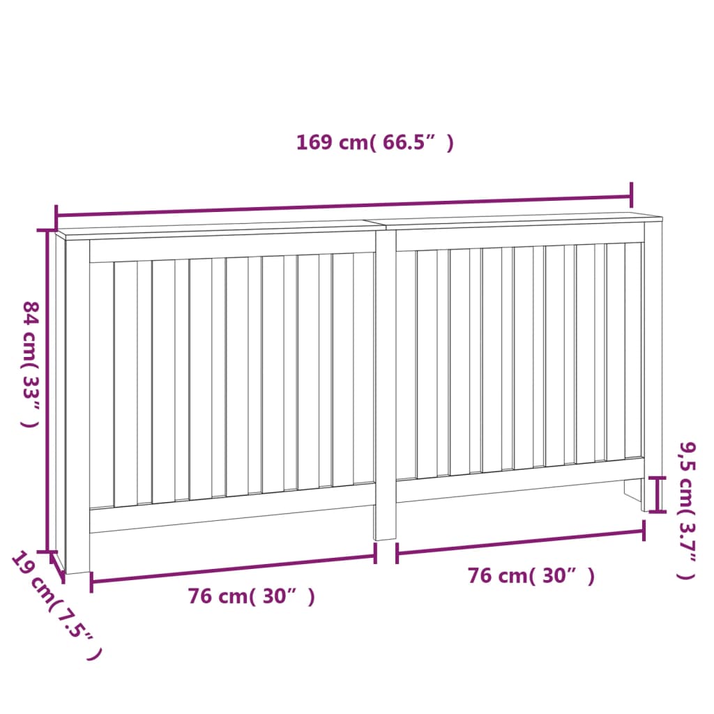 Radiatordeksel grå 169x19x84 cm heltre furu