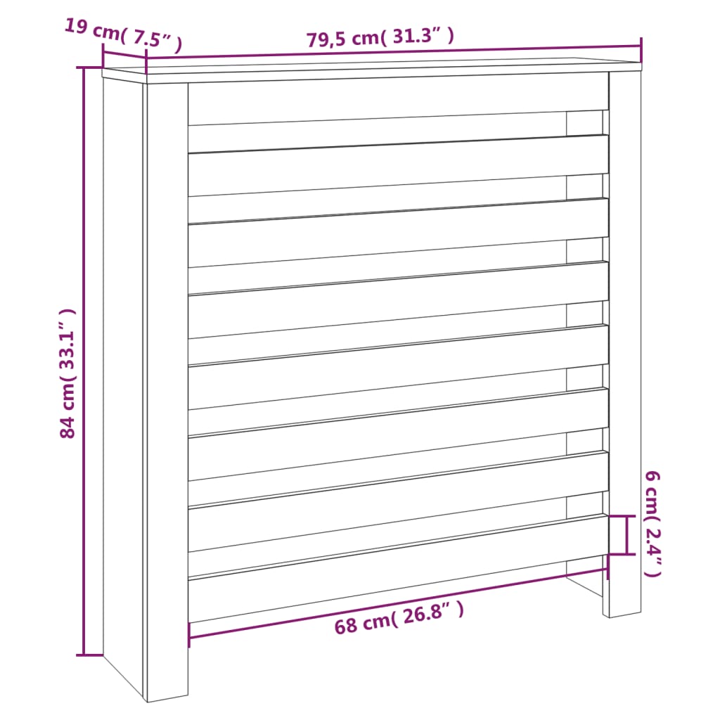 Radiatordeksel hvit 79,5x19x84 cm heltre furu