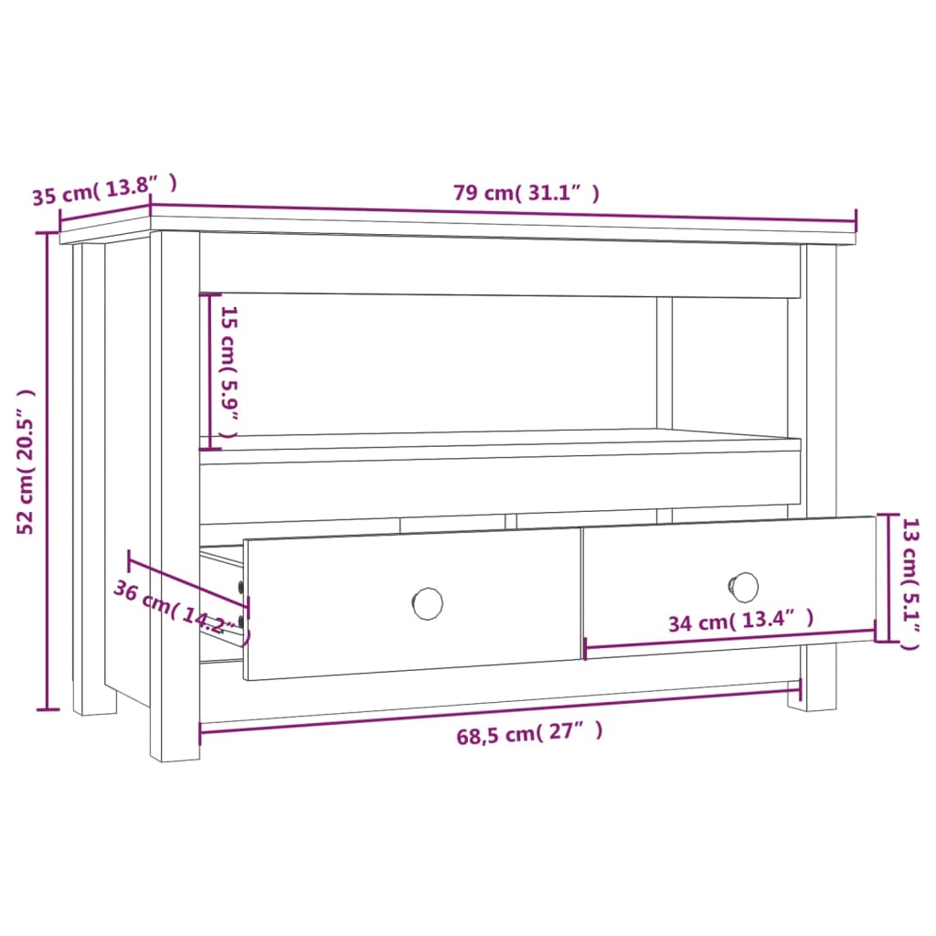 TV-benk grå 79x35x52 cm heltre furu