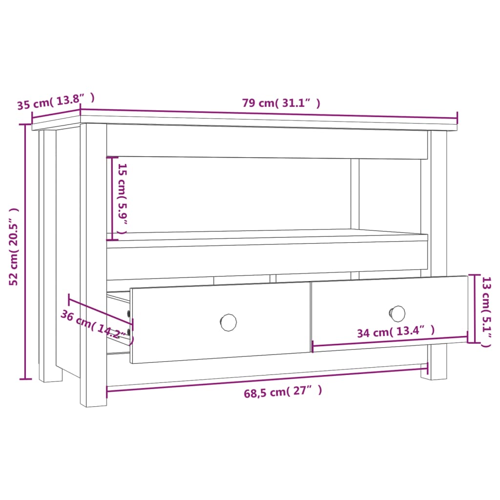 TV-benk svart 79x35x52 cm heltre furu