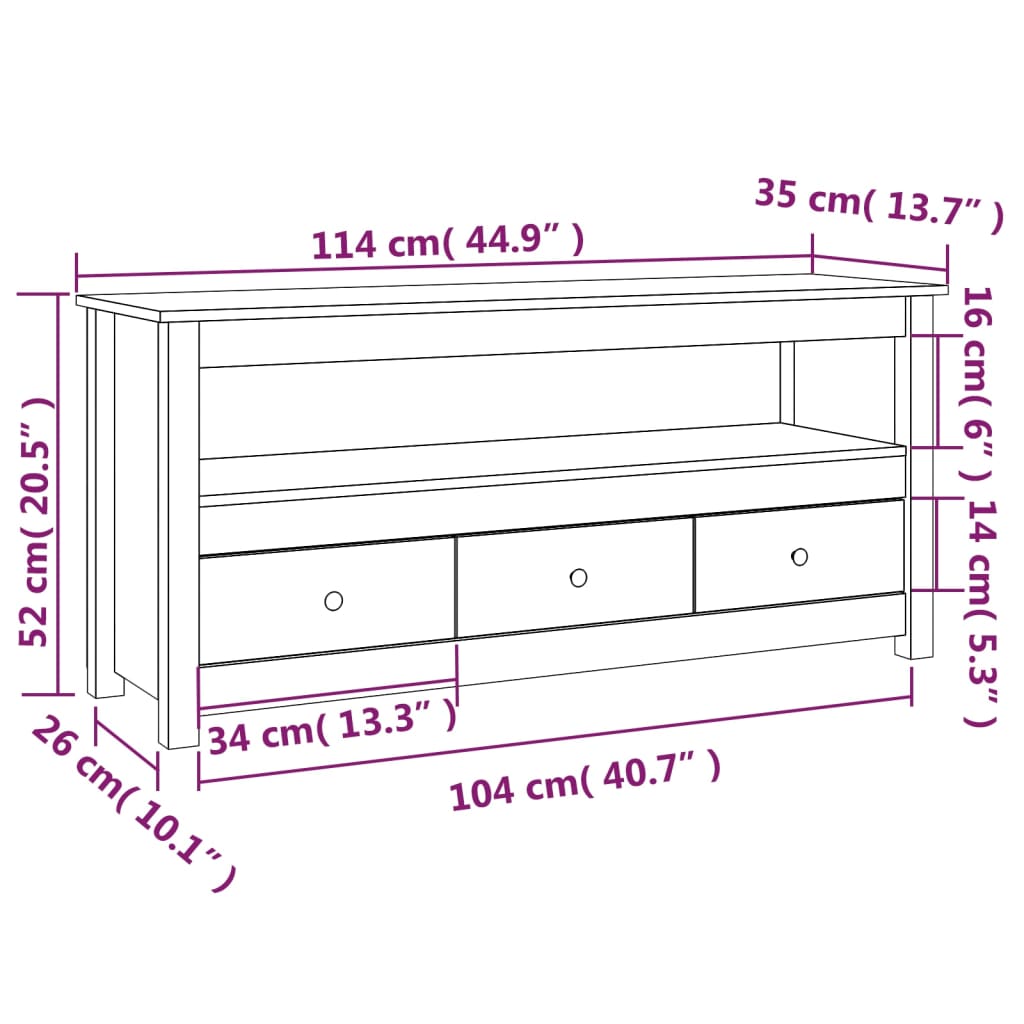 TV-benk grå 114x35x52 cm heltre furu