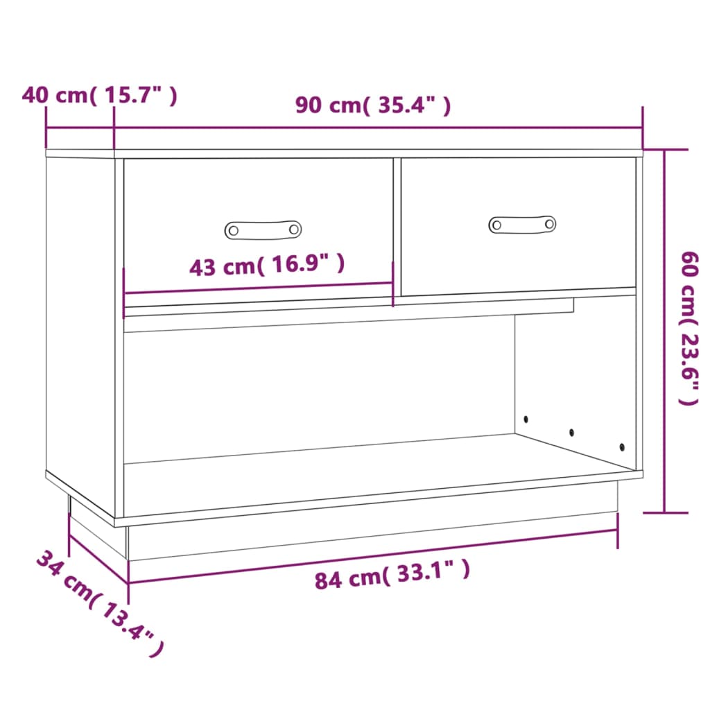 TV-benk grå 90x40x60 cm heltre furu