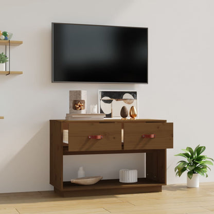 TV-benk honningbrun 90x40x60 cm heltre furu