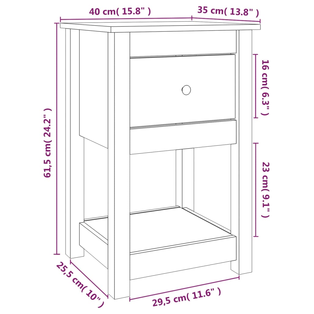 Nattbord 2 stk hvit 40x35x61,5 cm heltre furu