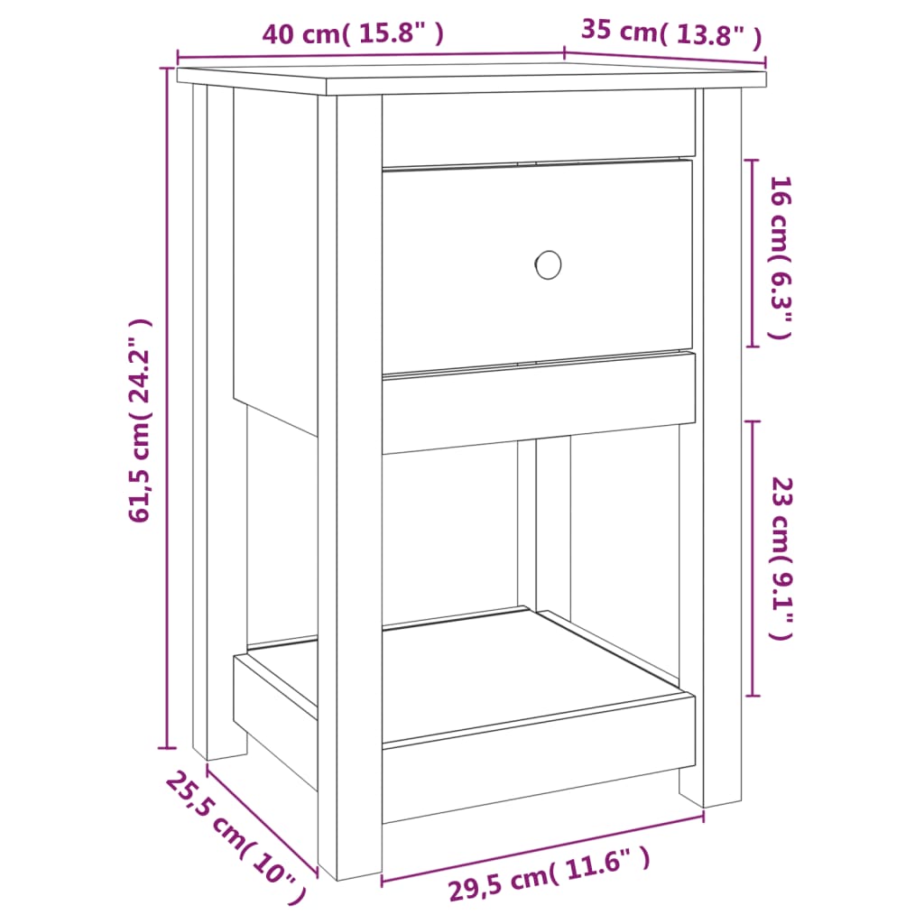 Nattbord Sengbord svart 40x35x61,5 cm heltre furu