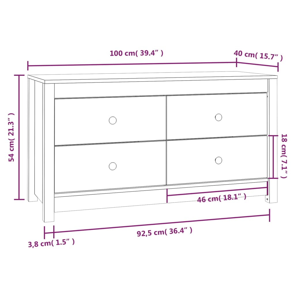 Skap svart 100x40x54 cm heltre furu