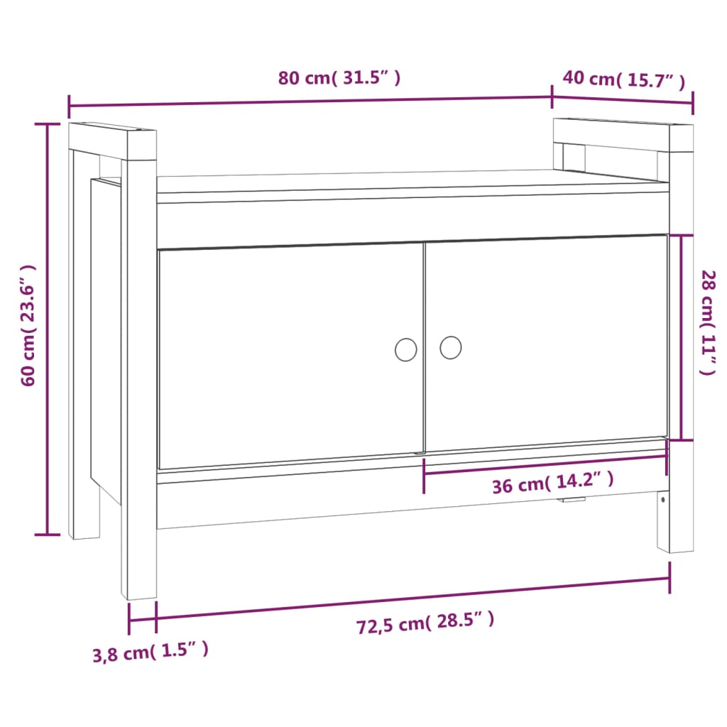 Hallbenk Gangbenk hvit 80x40x60 cm heltre furu