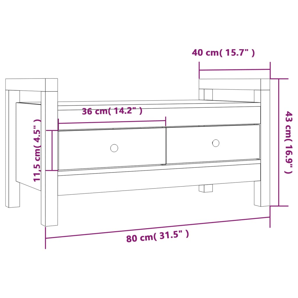 Hallbenk Gangbenk 80x40x43 cm heltre furu