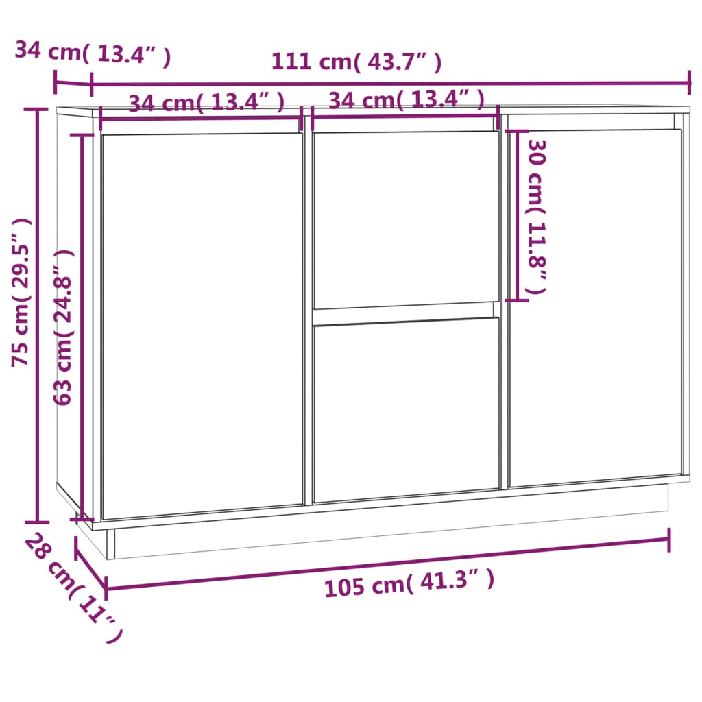 Skjenk 111x34x75 cm heltre furu