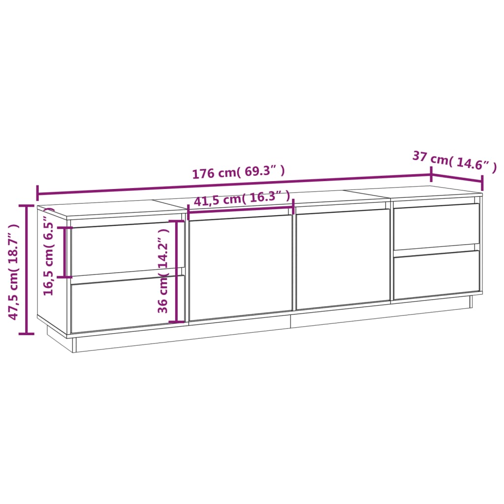 TV-benk hvit 176x37x47,5 cm heltre furu