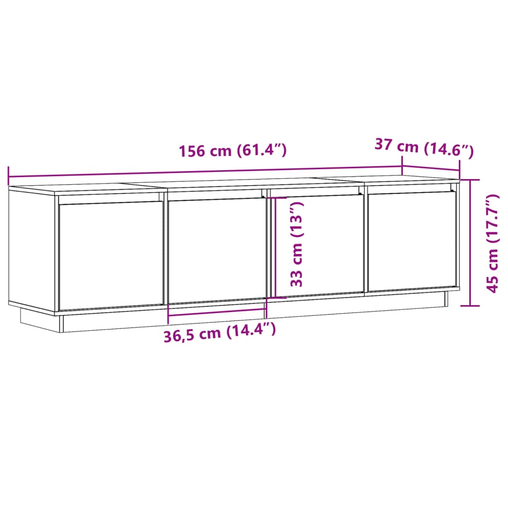 TV-benk hvit 156x37x45 cm heltre furu