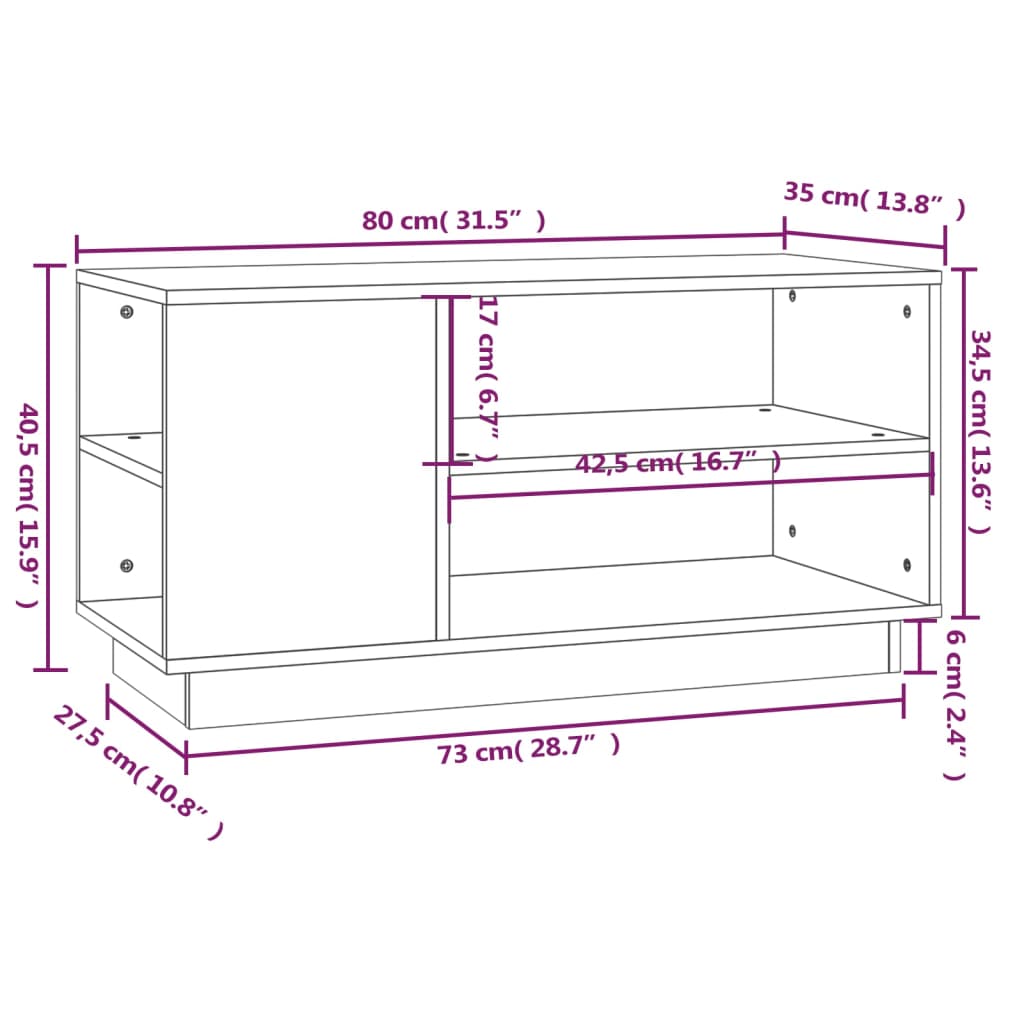 TV-benk hvit 80x35x40,5 cm heltre furu