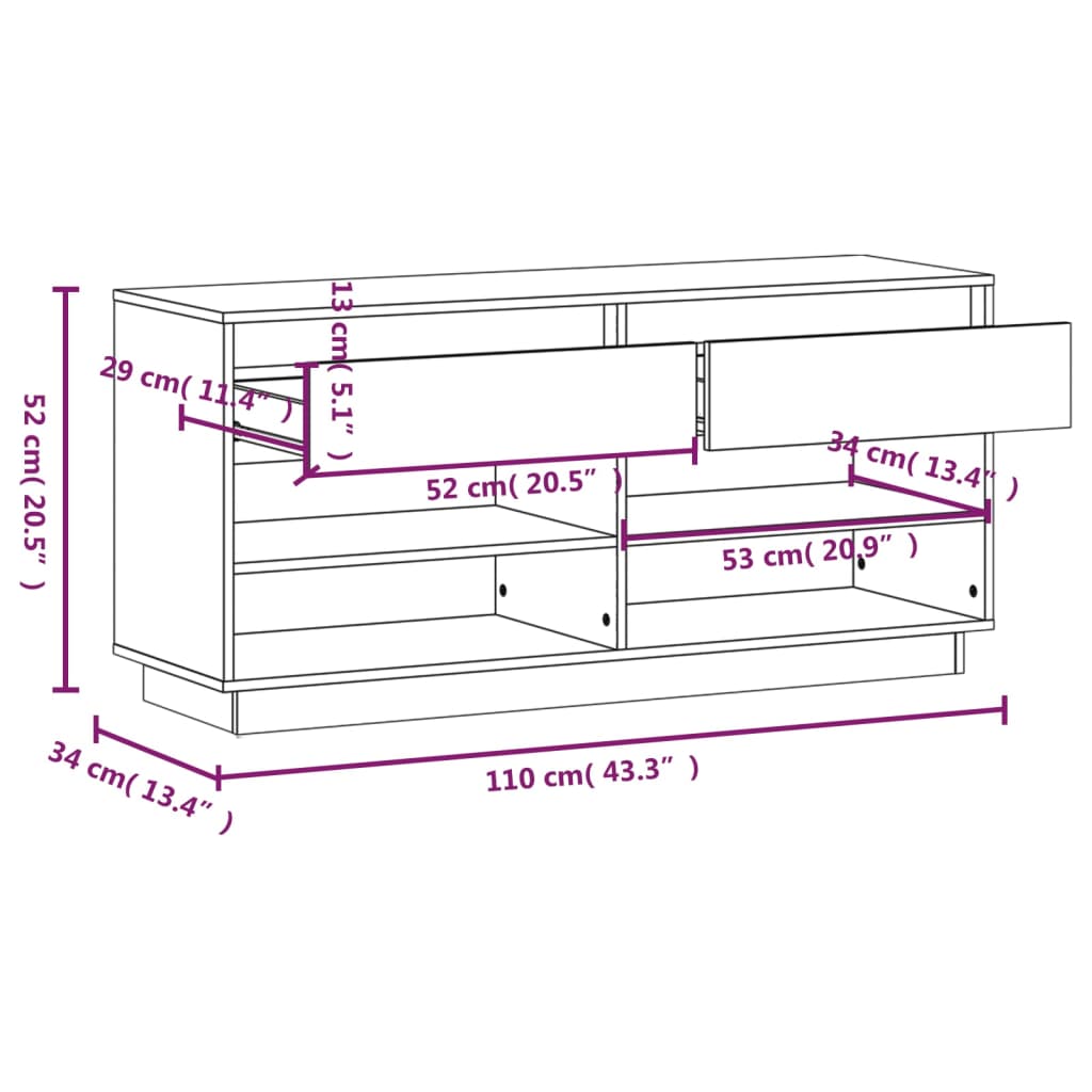 Skoskap Skobenk Skohylle 110x34x52 cm heltre furu