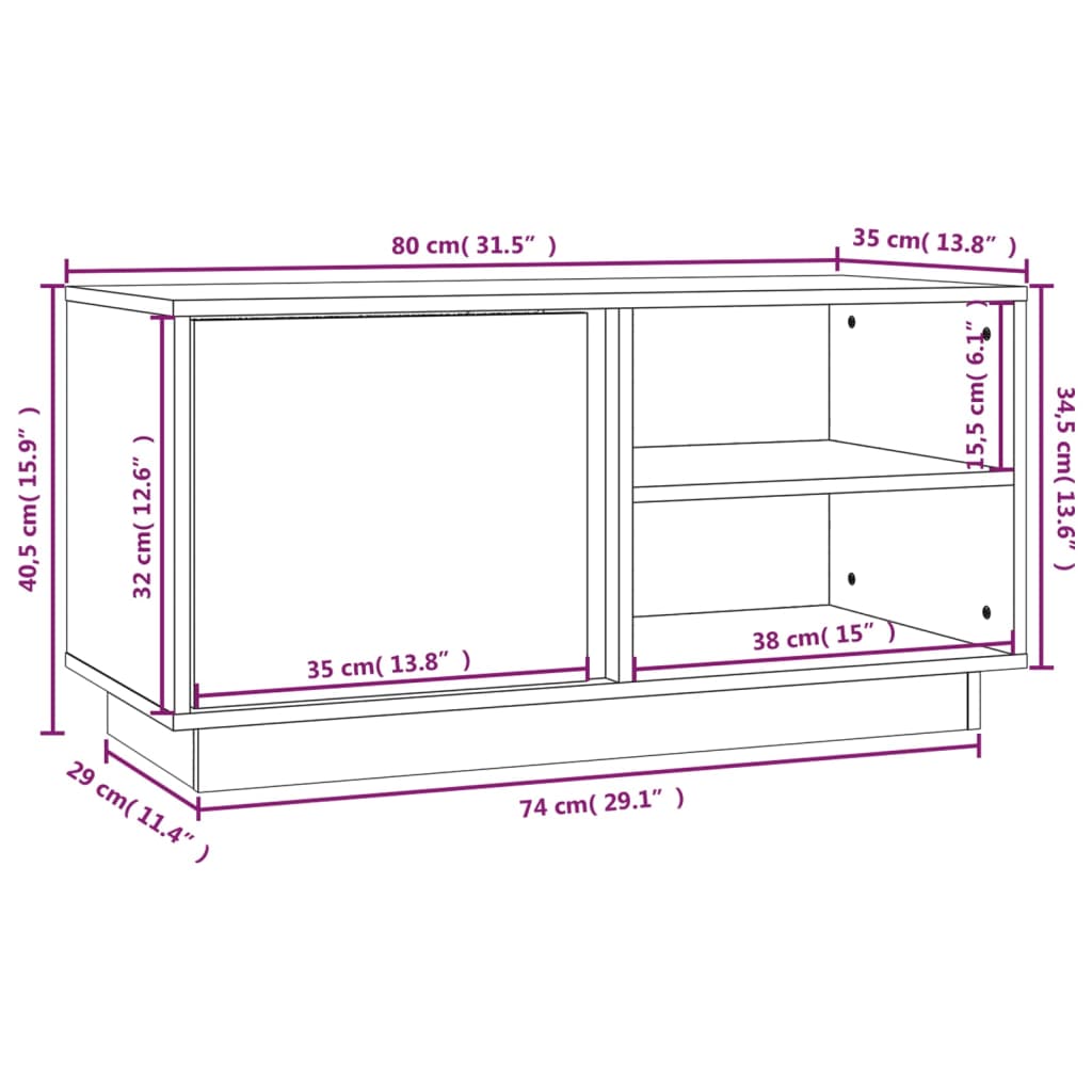 TV-benk grå 80x35x40,5 cm heltre furu