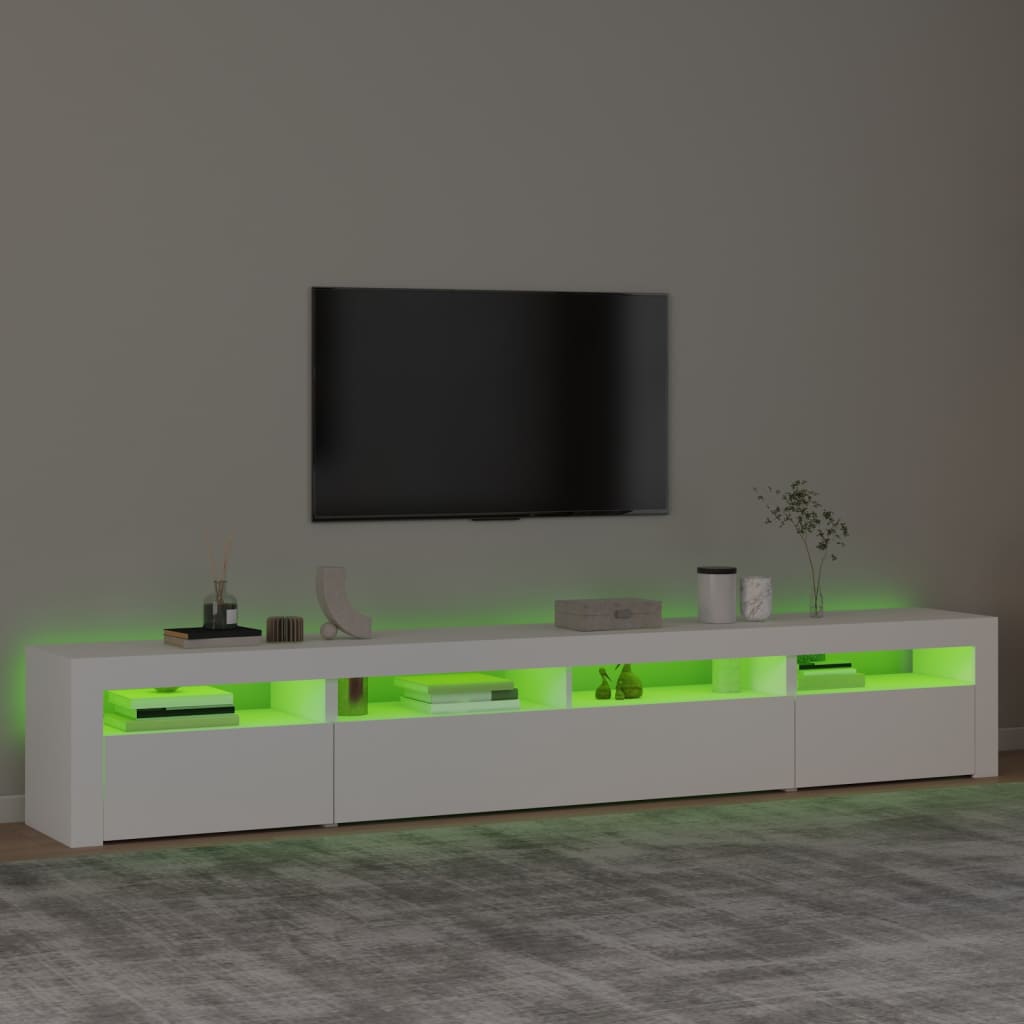 TV-Møbel Hvit TV-benk med LED-lys 240x35x40 cm