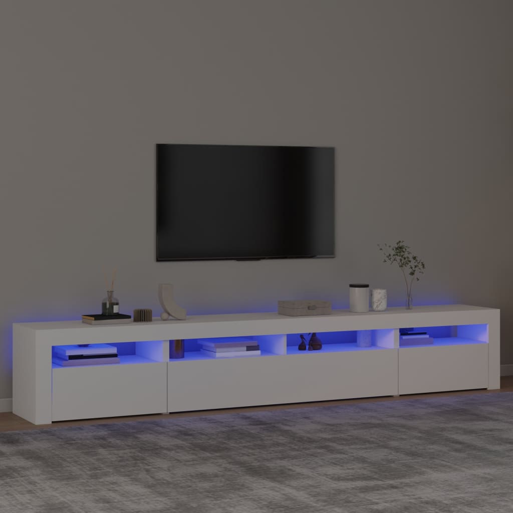 TV-Møbel Hvit TV-benk med LED-lys 240x35x40 cm