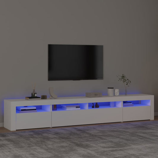 TV-Møbel Hvit TV-benk med LED-lys 240x35x40 cm