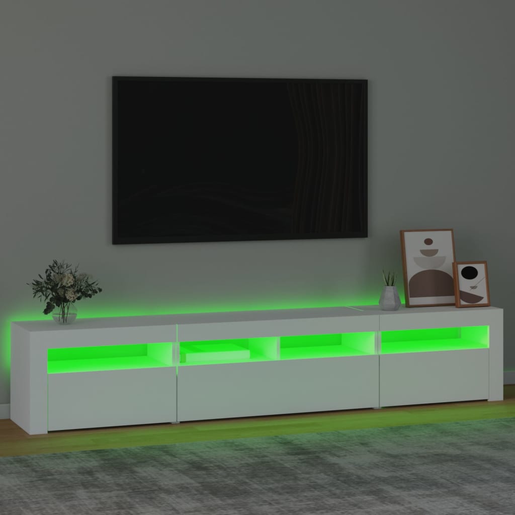TV-Møbel Hvit TV-benk med LED-lys 210x35x40 cm