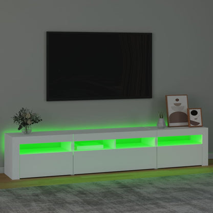 TV-Møbel Hvit TV-benk med LED-lys 210x35x40 cm