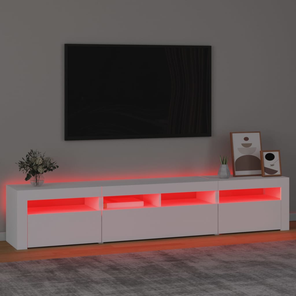 TV-Møbel Hvit TV-benk med LED-lys 210x35x40 cm