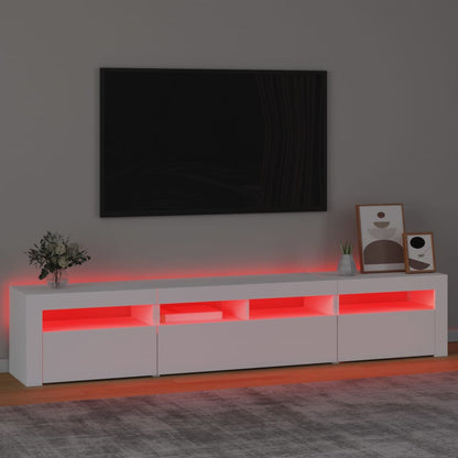 TV-Møbel Hvit TV-benk med LED-lys 210x35x40 cm