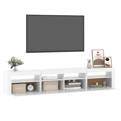 TV-Møbel Hvit TV-benk med LED-lys 210x35x40 cm