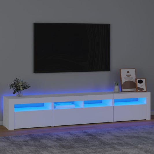 TV-Møbel Hvit TV-benk med LED-lys 210x35x40 cm