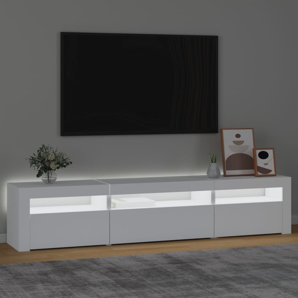 TV-Møbel Hvit TV-benk med LED-lys 195x35x40 cm