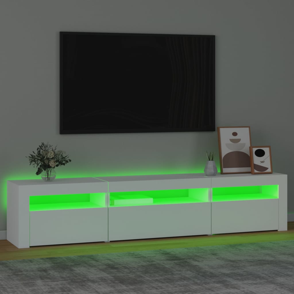 TV-Møbel Hvit TV-benk med LED-lys 195x35x40 cm