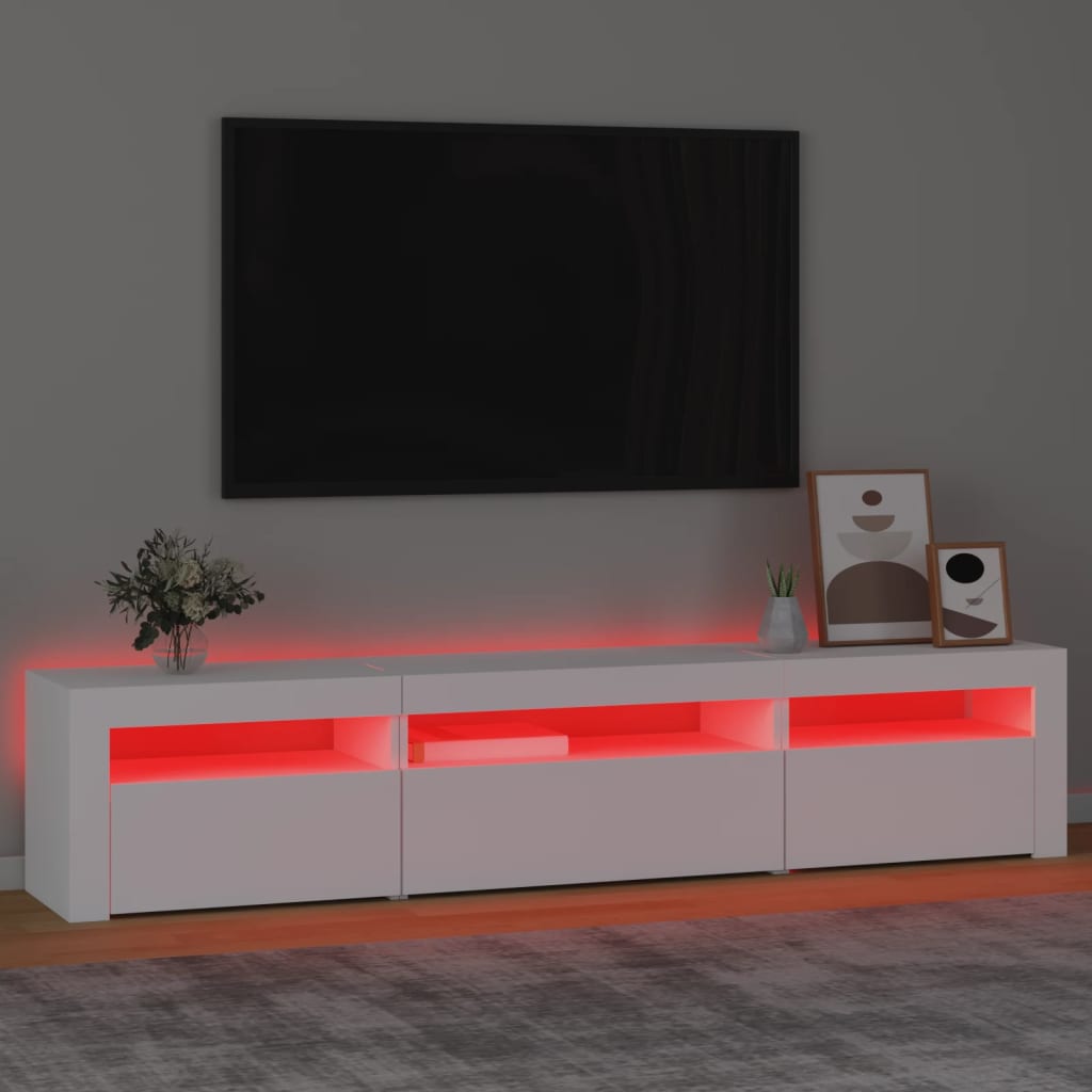 TV-Møbel Hvit TV-benk med LED-lys 195x35x40 cm