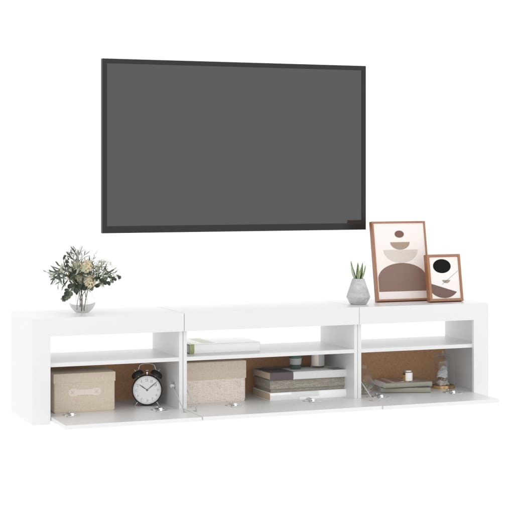 TV-Møbel Hvit TV-benk med LED-lys 195x35x40 cm