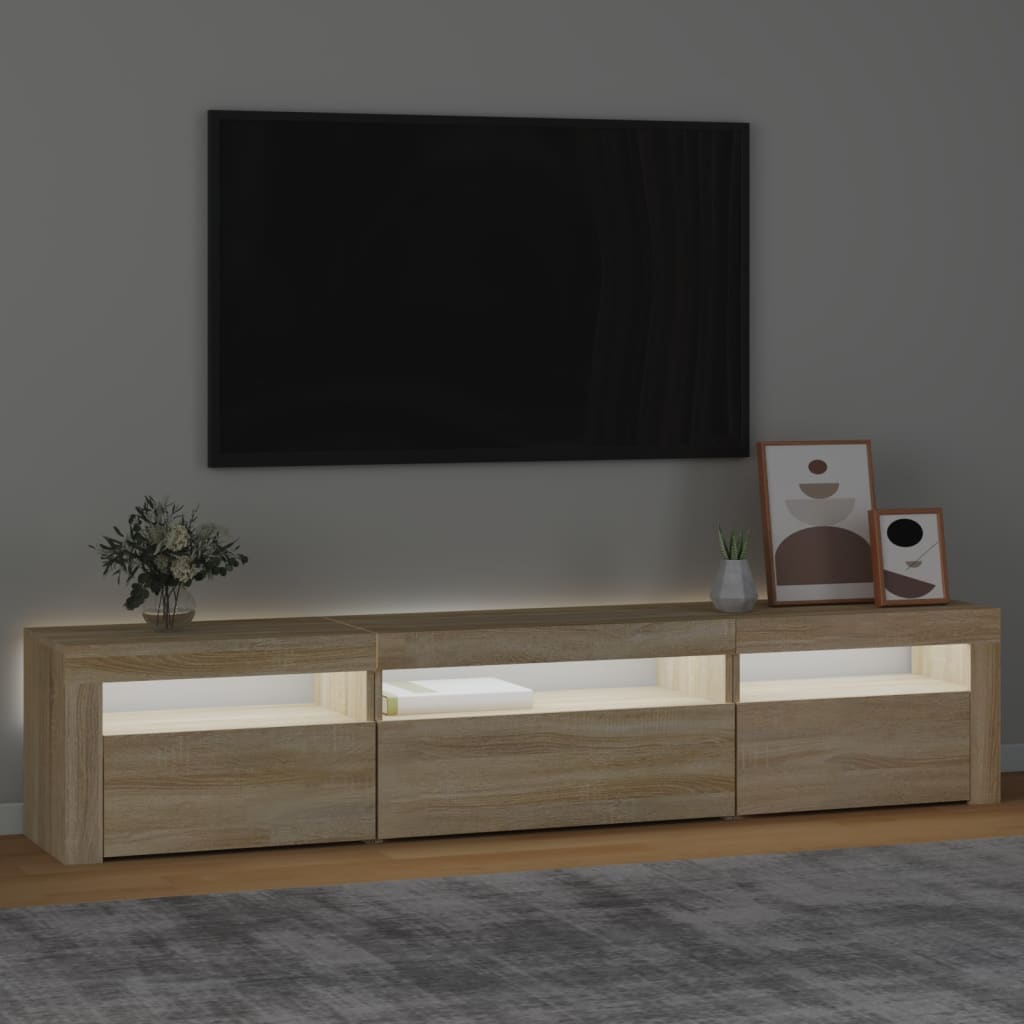 TV-Møbel Sonoma Eik TV-benk med LED-lys 195x35x40 cm
