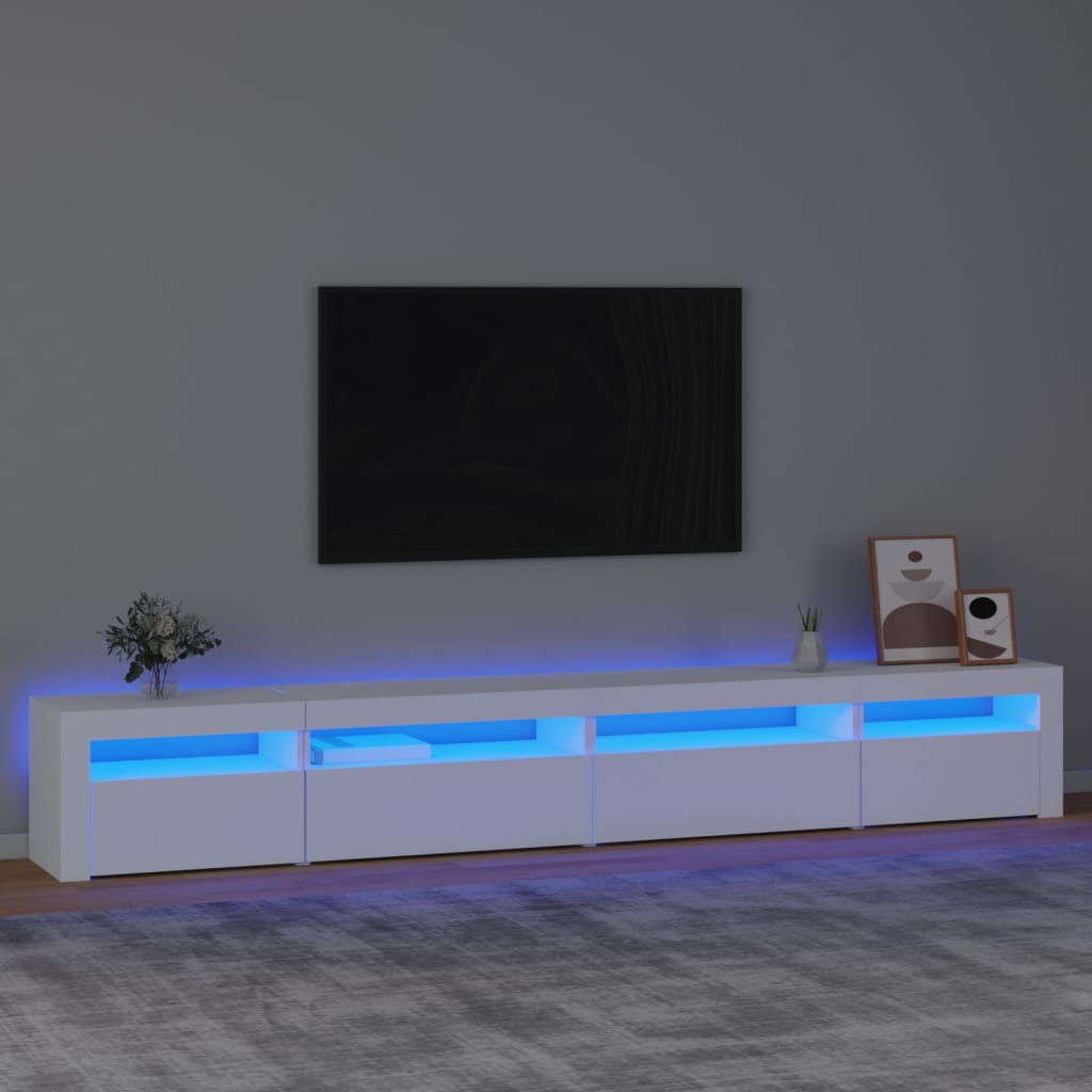 TV-Møbel Hvit TV-benk med LED-lys 270x35x40 cm