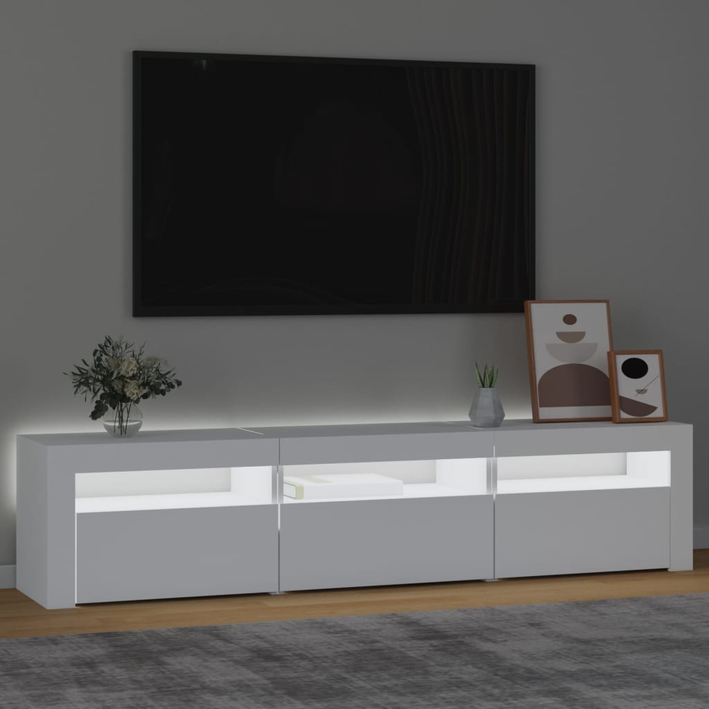 TV-Møbel Hvit TV-benk med LED-lys 180x35x40 cm