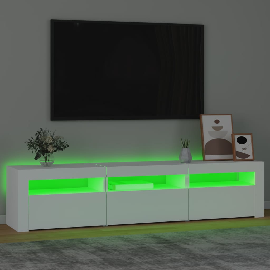 TV-Møbel Hvit TV-benk med LED-lys 180x35x40 cm
