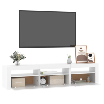 TV-Møbel Hvit TV-benk med LED-lys 180x35x40 cm