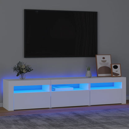 TV-Møbel Hvit TV-benk med LED-lys 180x35x40 cm